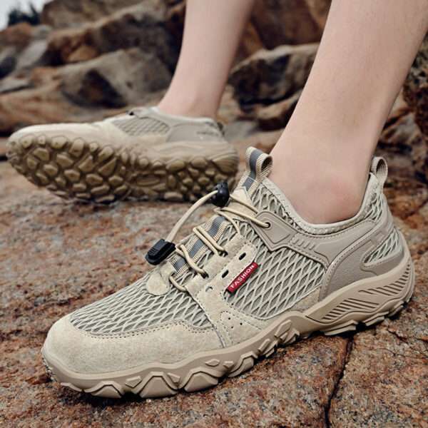 Men's Summer Leather Breathable Non-slip Soft-soled Mesh Surface Hiking Shoes for light to medium hiking