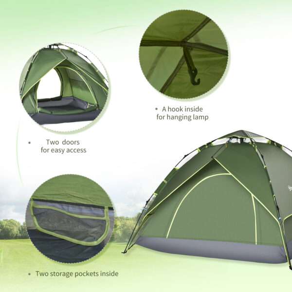 Camping Tent, 3 Person Family Tent, 1000mm Waterproof, with Sewn-in Groundsheet and Carry Bag, Dark Green - Image 3